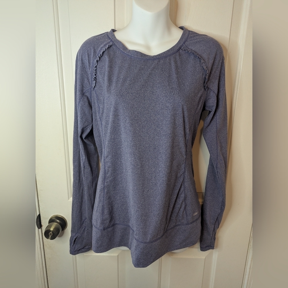 Hind Heather Purple Ruffle Long Sleeve Athletic Top, Women's Size Medium
